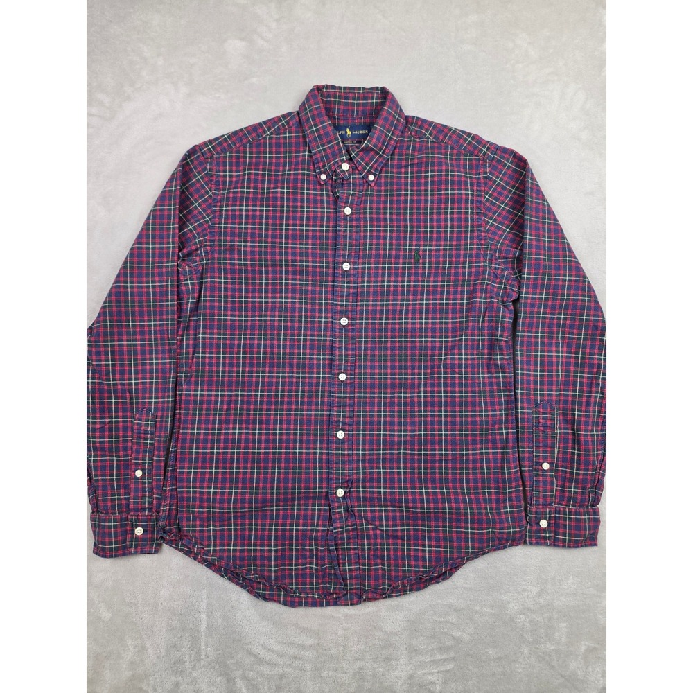 Ralph Lauren Button Down Shirt Mens M Red Plaid Custom Fit Long Sleeve Cotton